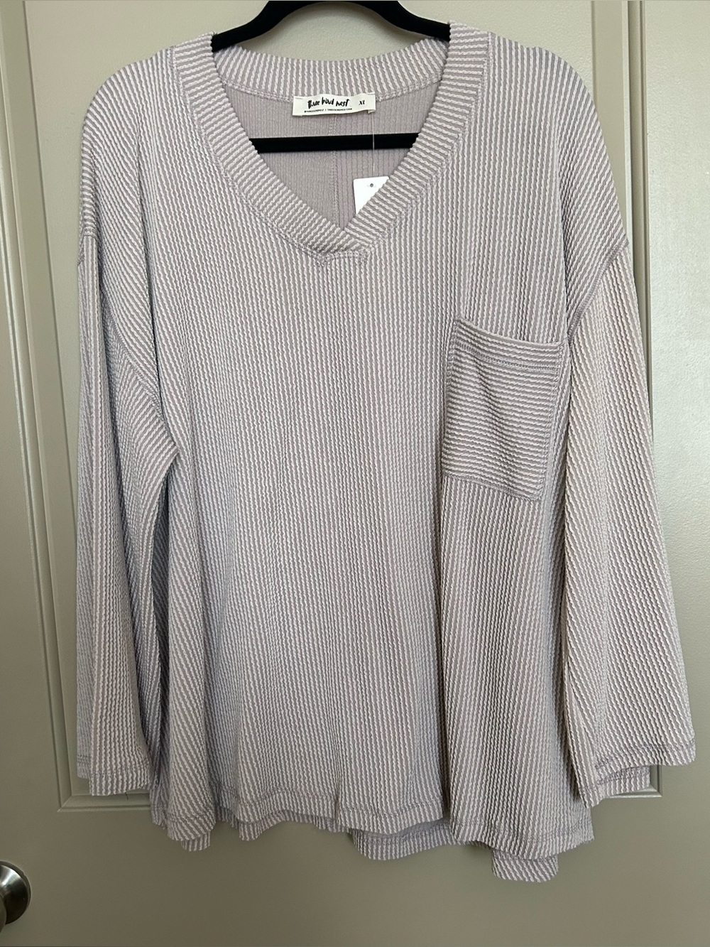 NWT Three Bird Nest Beige Ribbed V-Neck Top